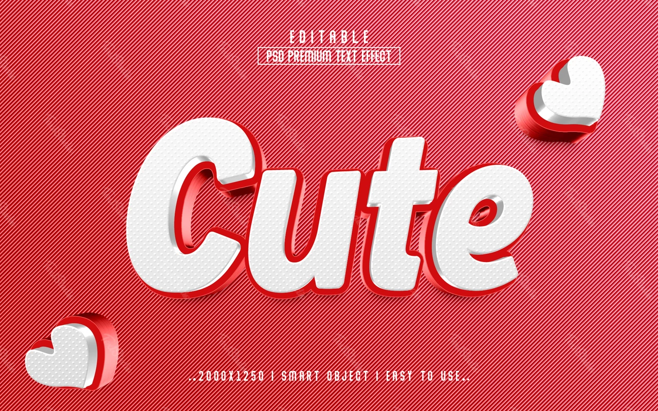 Cute Hearts 3D Text Effect