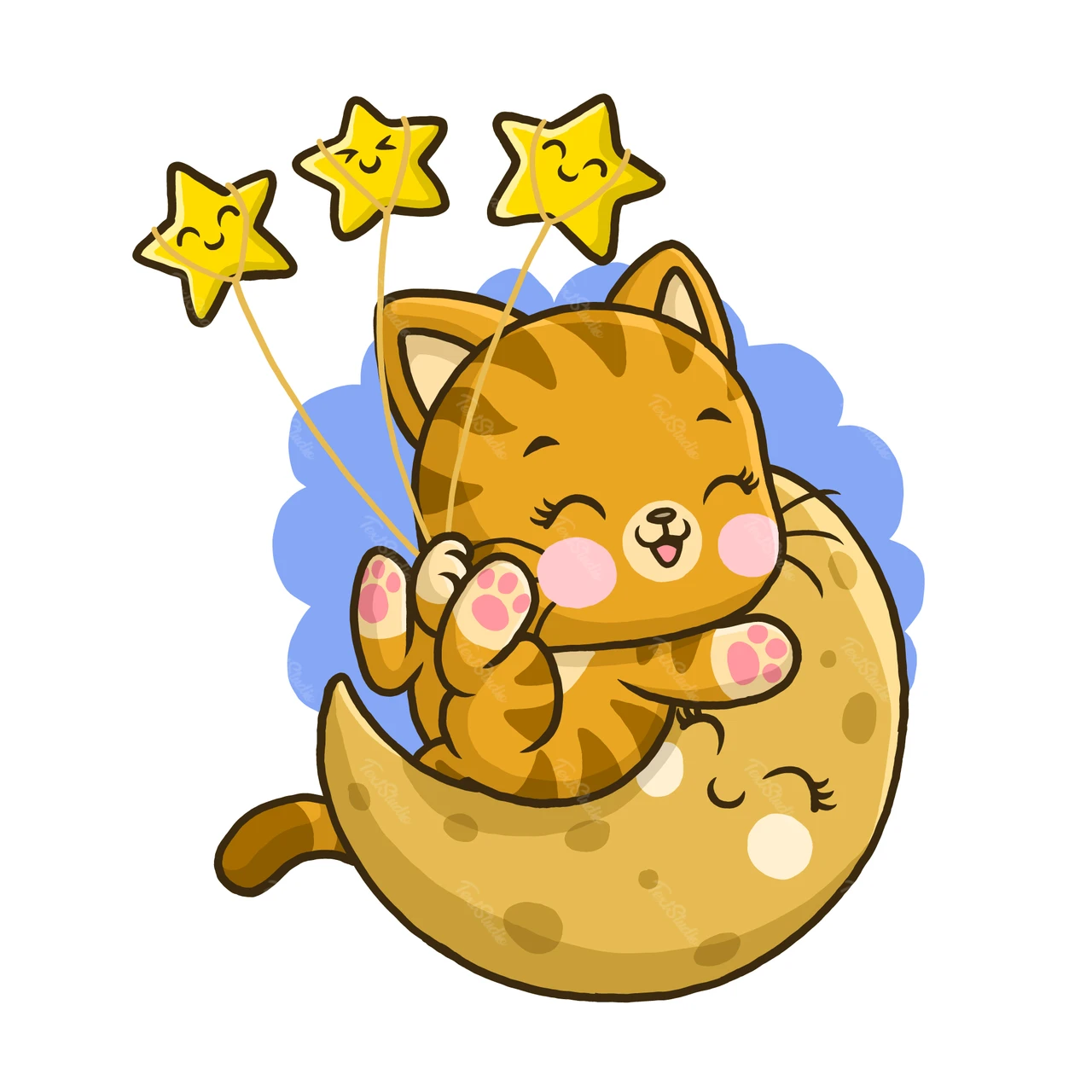 星のイラストを持つかわいい漫画の猫