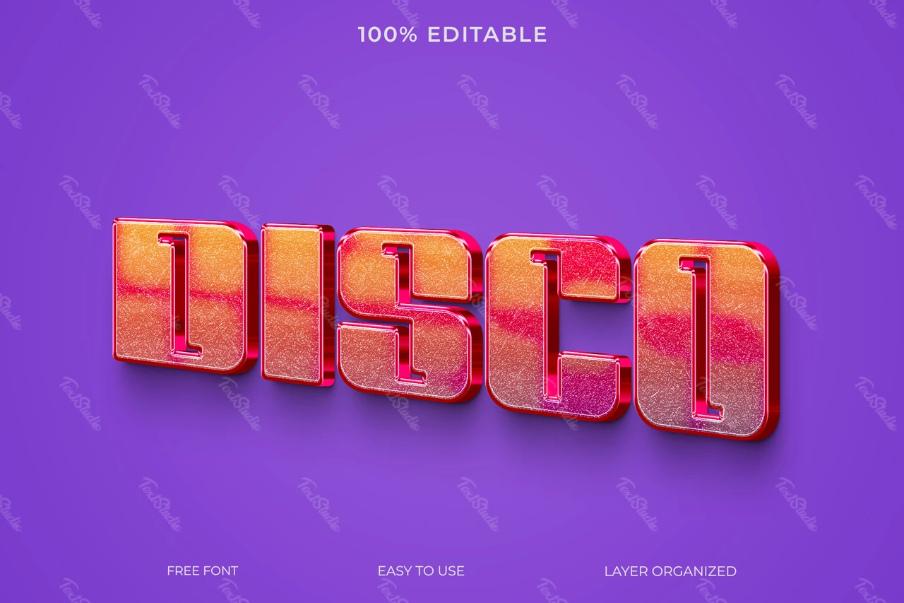 Disco retro metálico brillante 3d efecto de texto