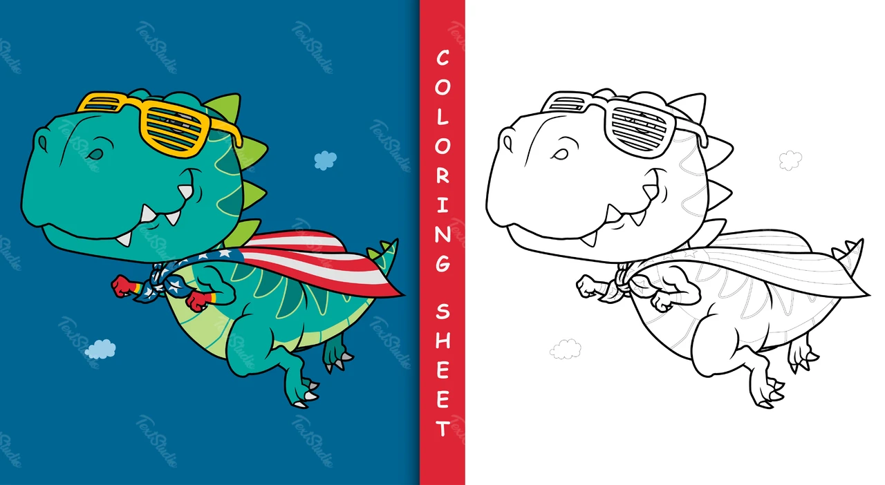 Página de libro infantil para colorear con dinosaurio