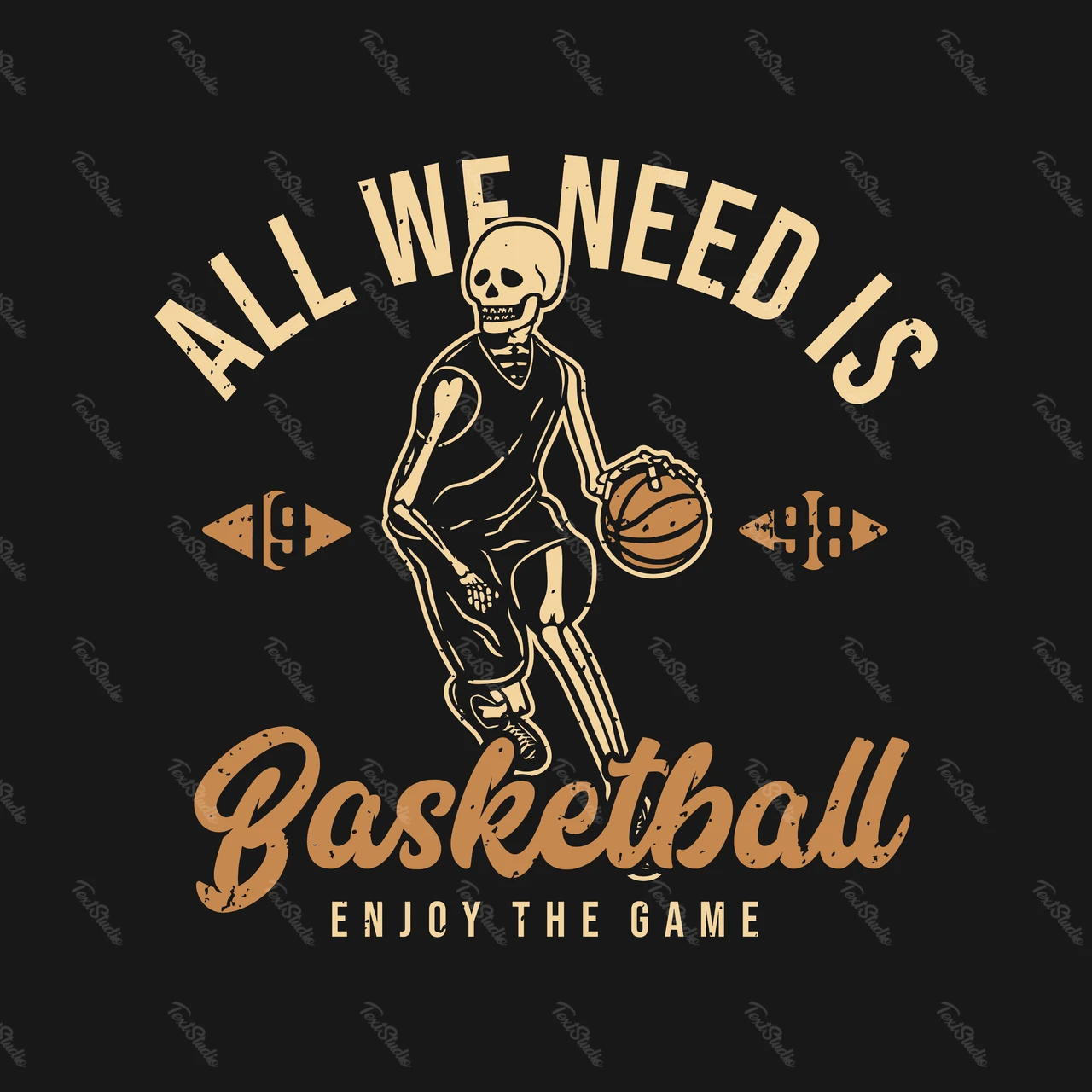 Ilustración vintage de un esqueleto de baloncesto