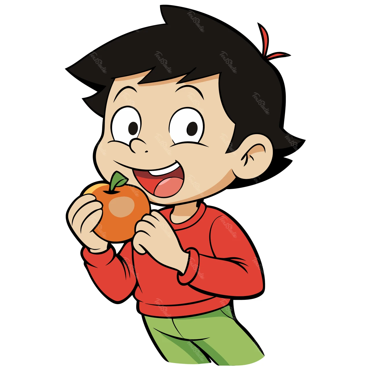 Personagem de desenho animado com ilustração de frutas