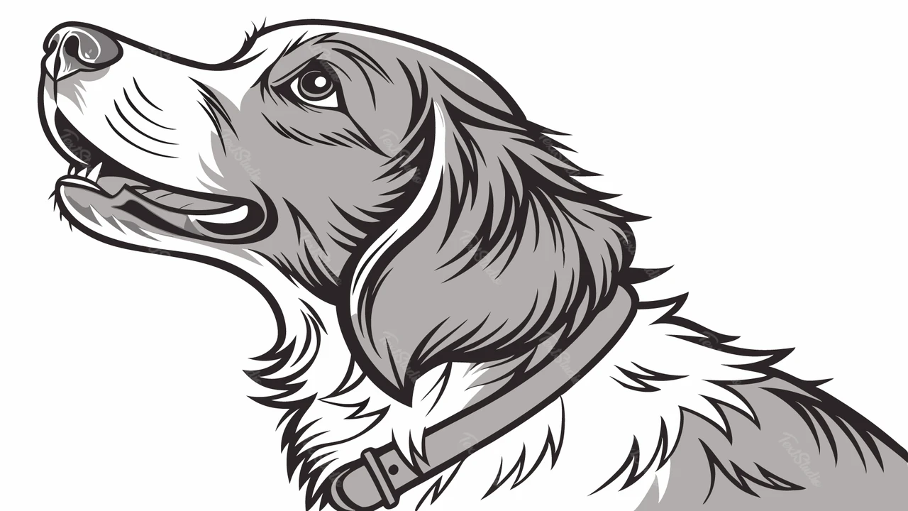 モノクロームで描かれた犬の肖像画