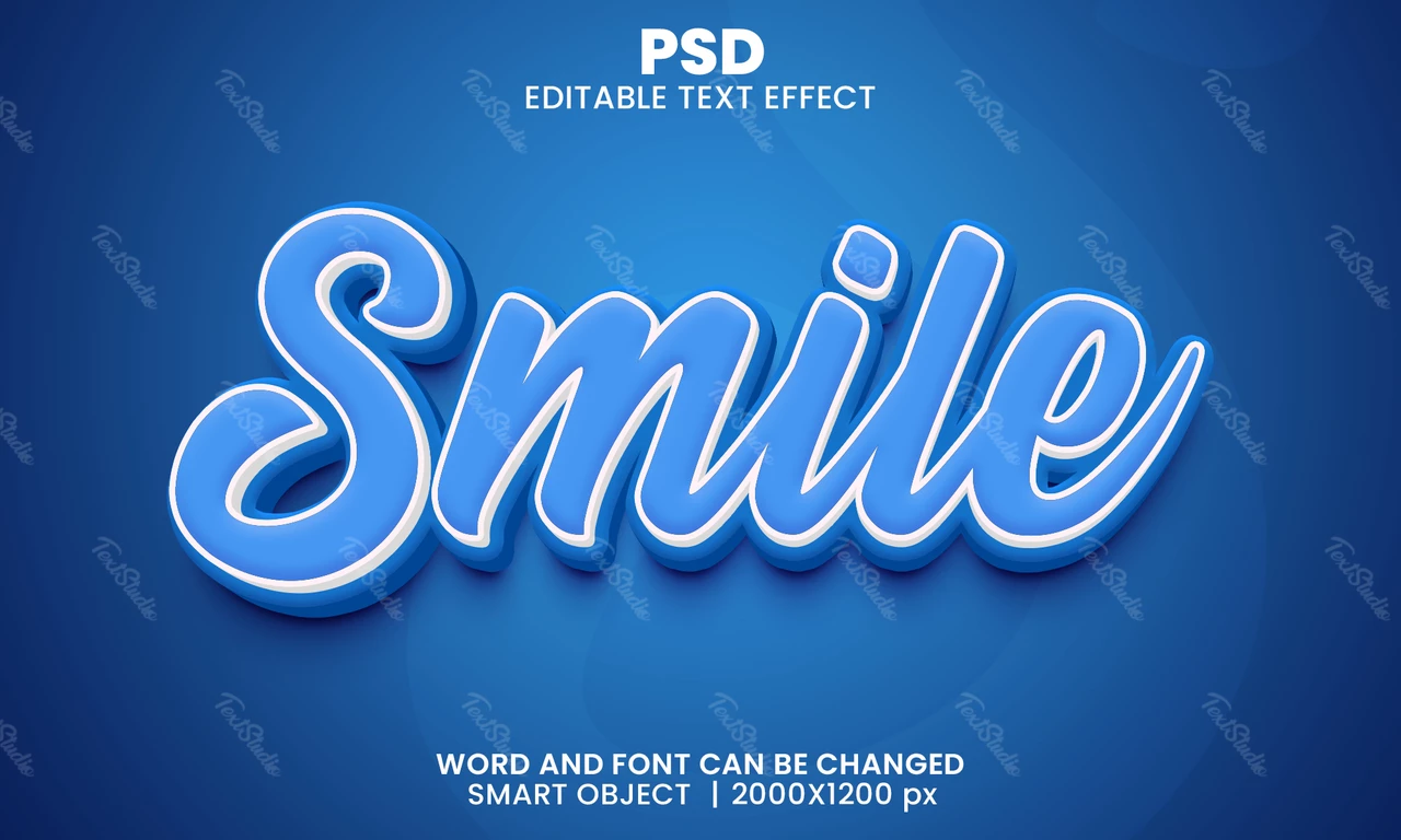Efeito de texto 3d de sorriso azul