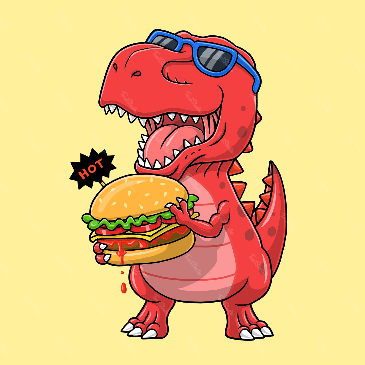Cartoon-Stil Dinosaurier essen Burger