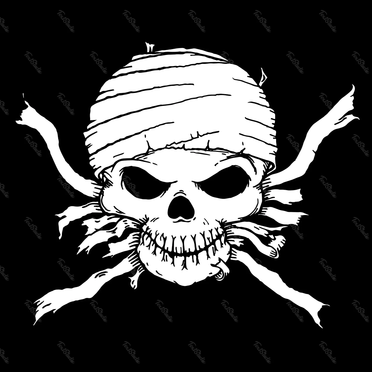 Monochrome Skull and Crossbones Illustration