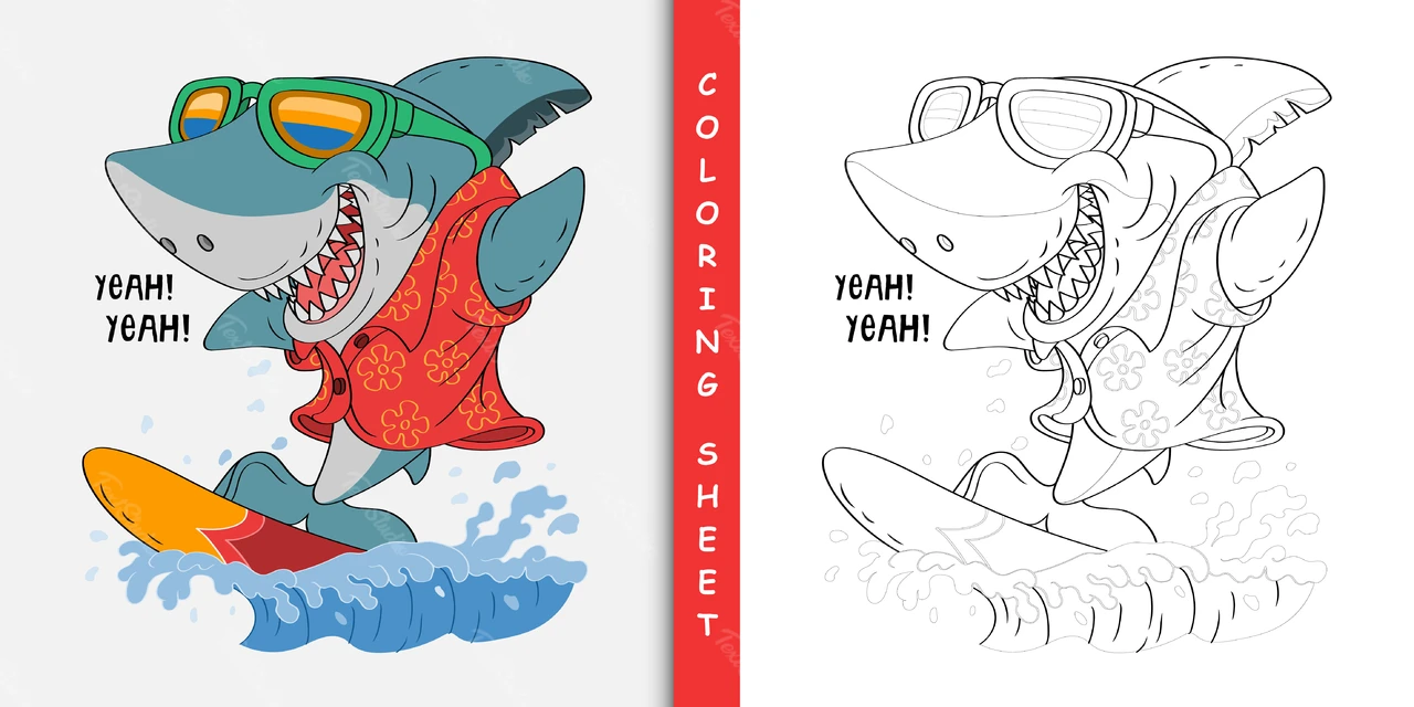 Dibujos animados de tiburones para colorear