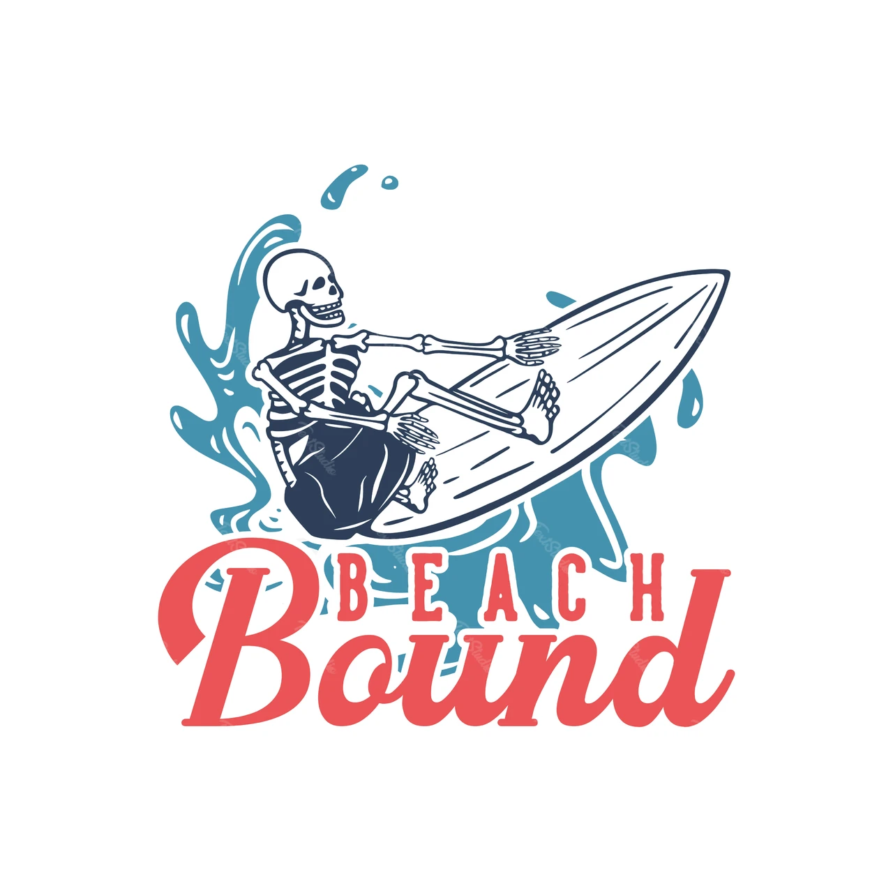Ilustración vintage de un esqueleto surfista