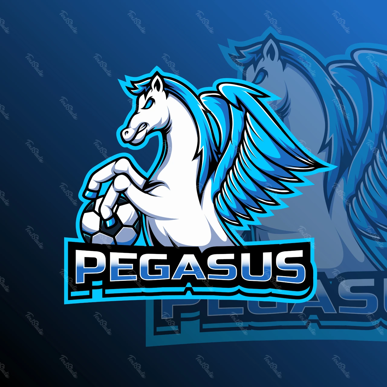 Logo maskotki z pegazem i piłką nożną