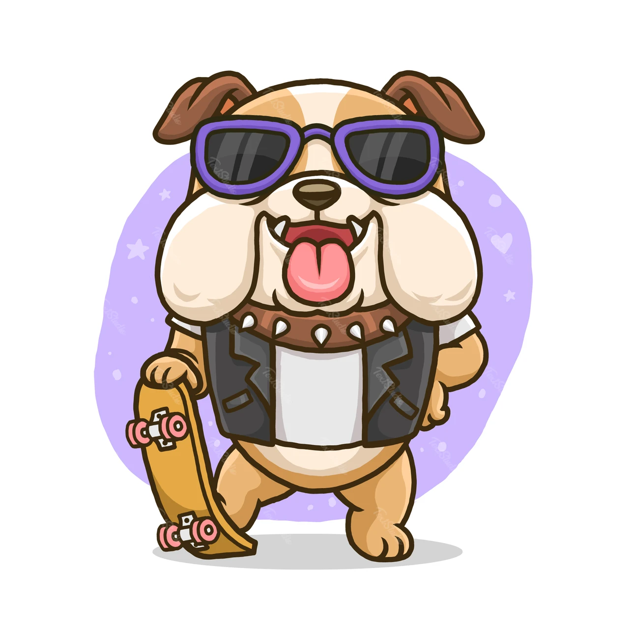 Cartoon Style Cool Bulldog Skater Illustration