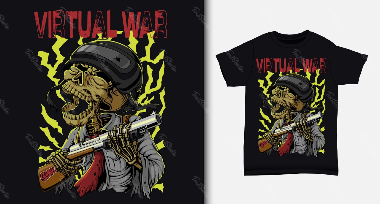 Grunge Style T-shirt Design with Skull