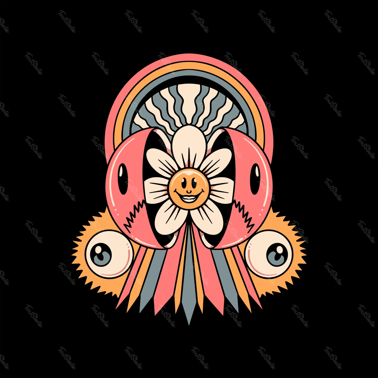 Verrücktes Regenbogen-Blumenmuster