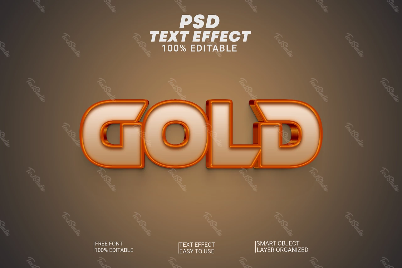 Efecto texto 3d en oro y cobre