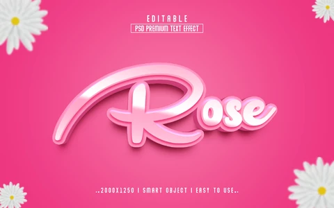 PSD Efeito de texto de margaridas rosas