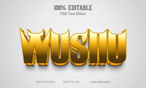 PSD Efeito de texto 3d dourado asiático Wushu