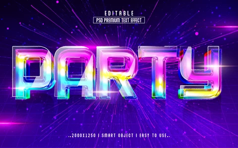 PSD Fiesta retro synthwave 80s galaxia 3d efecto de texto