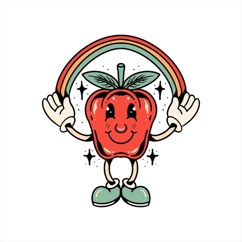 EPS,AI,JPG Happy Apple with Rainbow