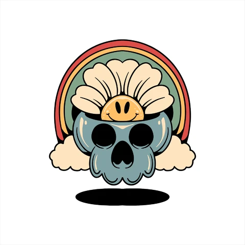 EPS,AI,JPG Whimsical Skull and Flower Design