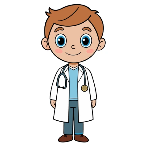 AI, JPG Illustrazione del personaggio del medico dei cartoni animati