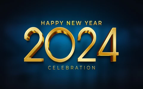 PSD Happy New Year 2024 Golden Text Effect