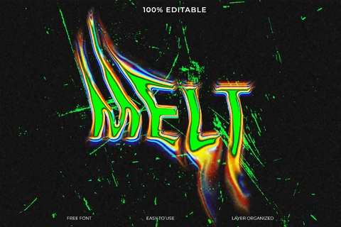PSD Derretir distorsión verde cyberpunk estilo de fuente efecto de texto