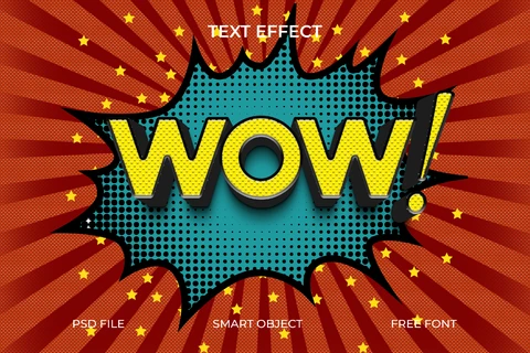 PSD Efecto de texto estilo cómic con fondo reventado