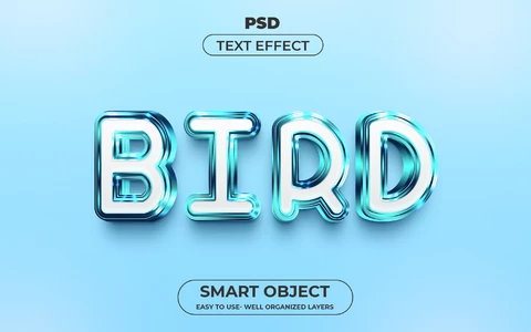 PSD Vogel glanzend metallic teksteffect