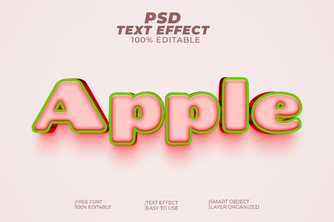 PSD Apple Pink Simple Bold 3D Text Effect