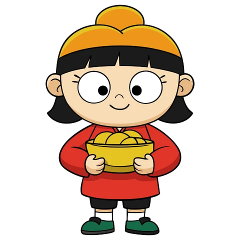AI,JPG Cartoon Character Holding Bowl of Fruit