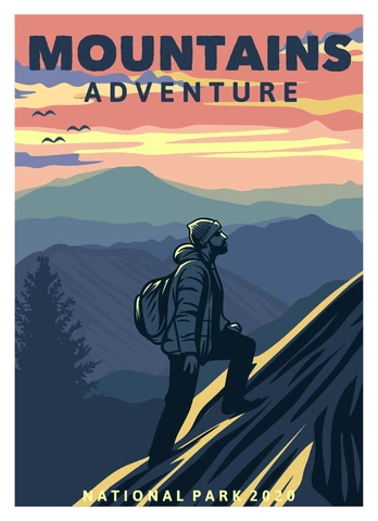 EPS,JPG Vintage Travel Poster Mountains Adventure