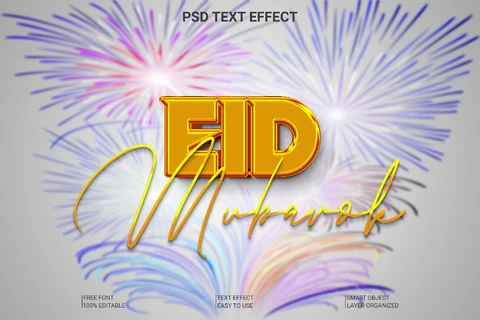 PSD Eid mubarak fuegos artificiales estilo de fuente efecto