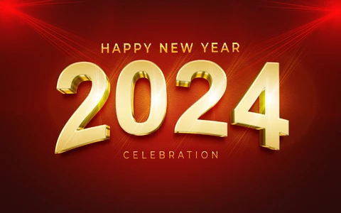 PSD Happy New Year 2024 Golden Text Effect