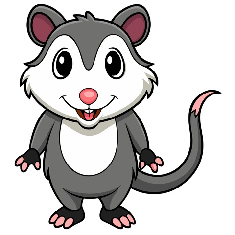 AI,JPG Personaggio opossum carino in stile cartone animato
