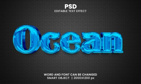 PSD Efecto de texto 3d océano azul cristalino