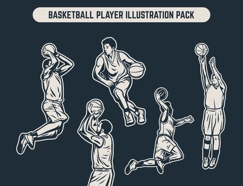 EPS,JPG Ilustrações de linhas de arte de jogadores de basquete
