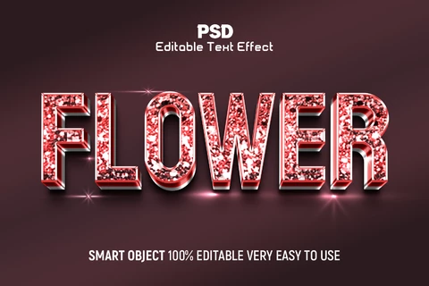 PSD Flower Burgundy Glitter 3D Text Effect