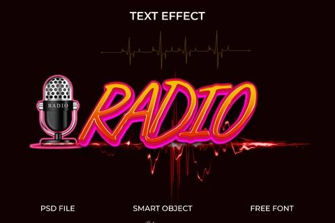 PSD Diseño con efecto de texto de radio de neón