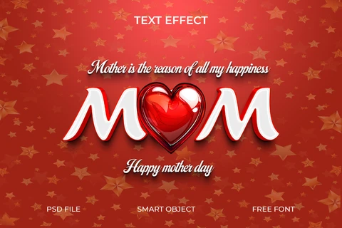 PSD Efecto texto 3d corazón para el día de la madre