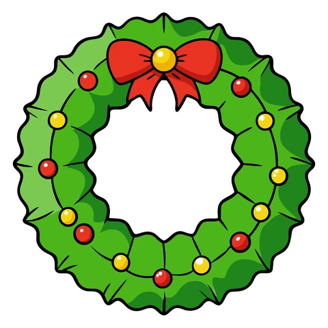AI,JPG Cartoon Style Christmas Wreath Illustration