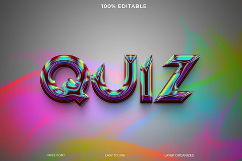 PSD Quiz liquid metal font style text effect