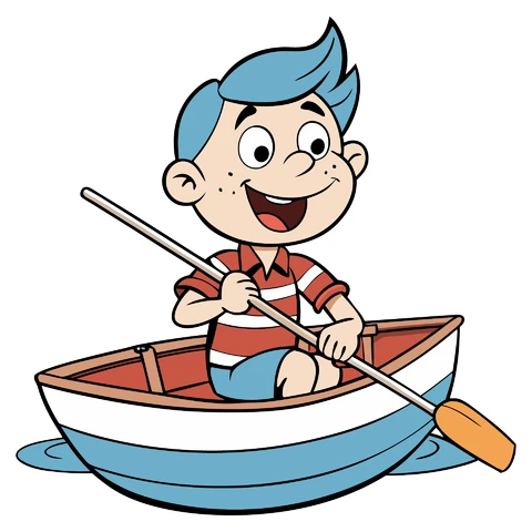 AI,JPG Cartoon Style Boy in a Rowboat