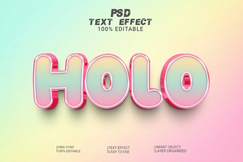 PSD Efeito de texto 3d de marshmallow pastel holo de crianças em desenho animado