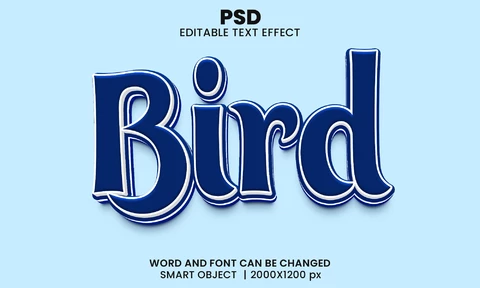 PSD Efeito de texto de pássaro azul