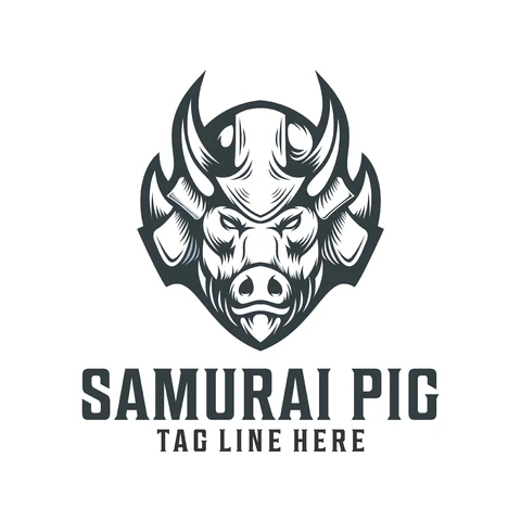 EPS,JPG Projekt logo samurajskiej świni w stylu vintage