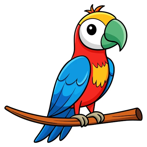 AI,JPG Cartoon Style Colorful Parrot Illustration