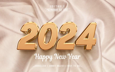PSD Frohes neues Jahr 2024 goldener Texteffekt