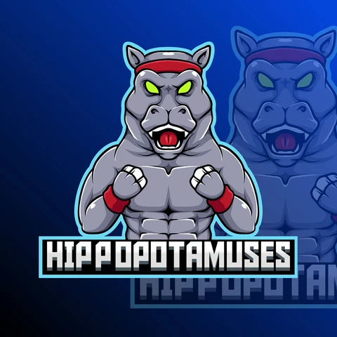 EPS,JPG Mascot Logo Design Featuring Hippo Character