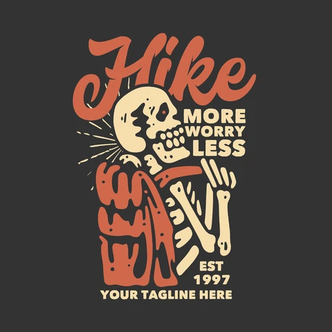 EPS,JPG Vintage Skeleton Hiker Illustration