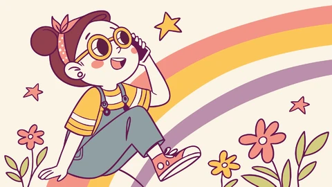 AI,JPG Ilustración vectorial lúdica con el tema del arco iris