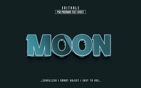 PSD Luna azul oscuro brillante elegante efecto de texto 3d